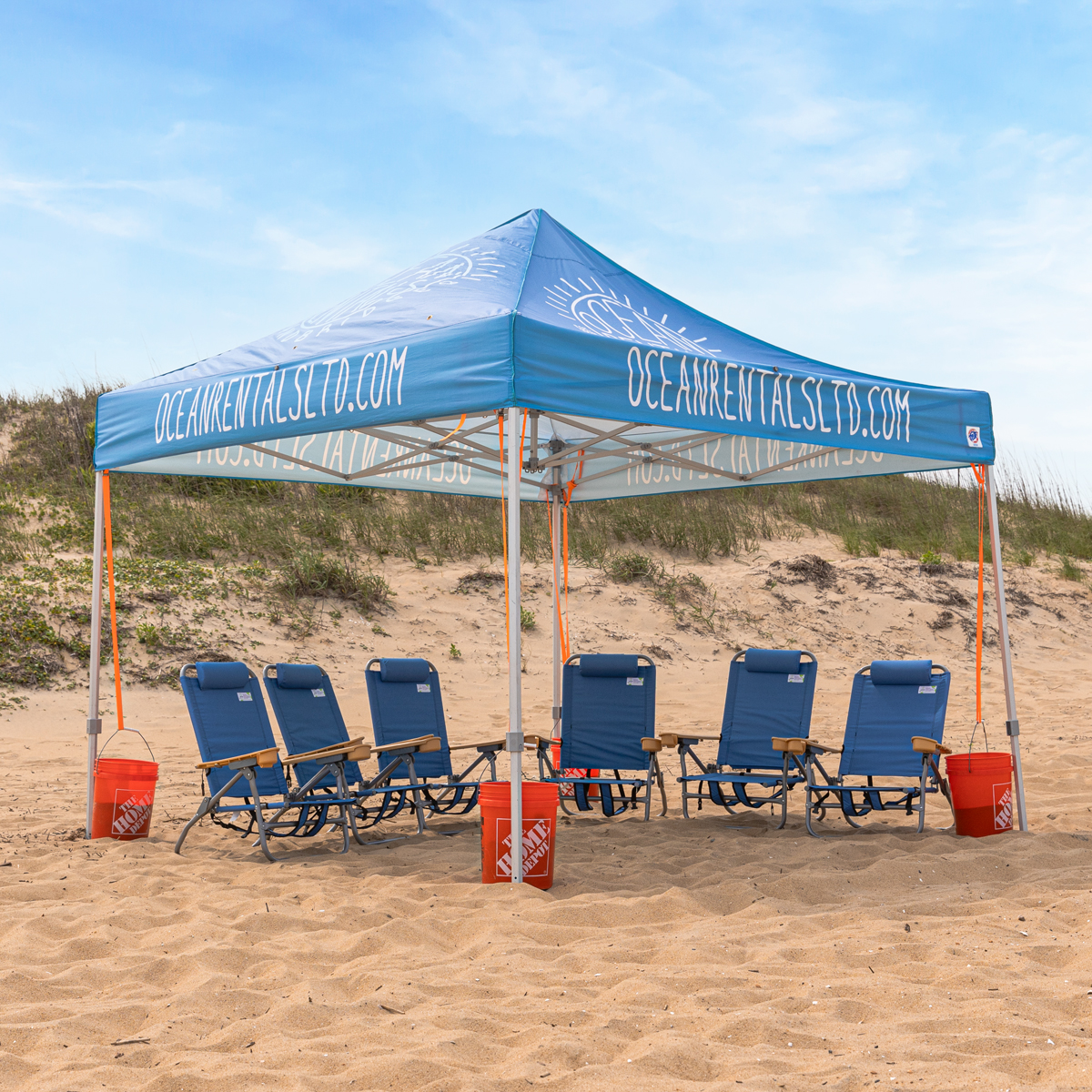 Beach Canopy Setup with 6 Beach Chairs - Ocean Rentals